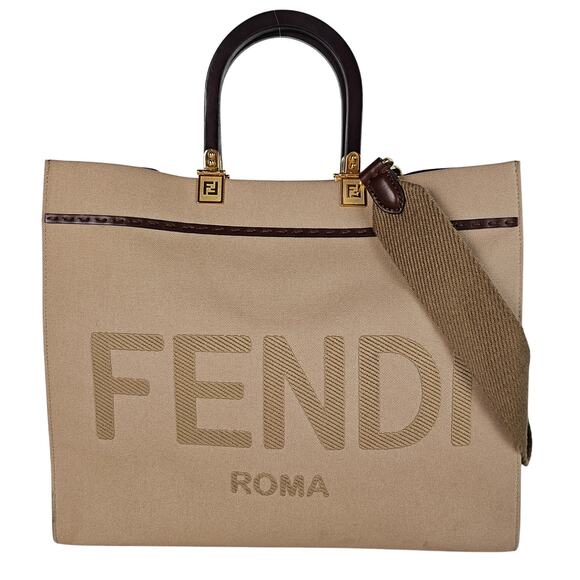 Fendi Handbags - Fendi Canvas Medium Fendi Sunshine Shopper Tote Beige